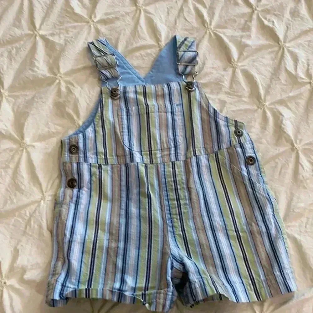 All Mine Striped Overalls in Blue & Green